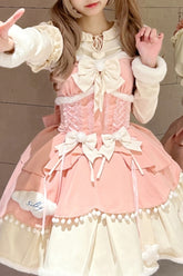 Robe Jsk Lolita Princesse Douce Automne et Hiver avec Nœud Papillon Multi-couches Charmant 3 Couleurs